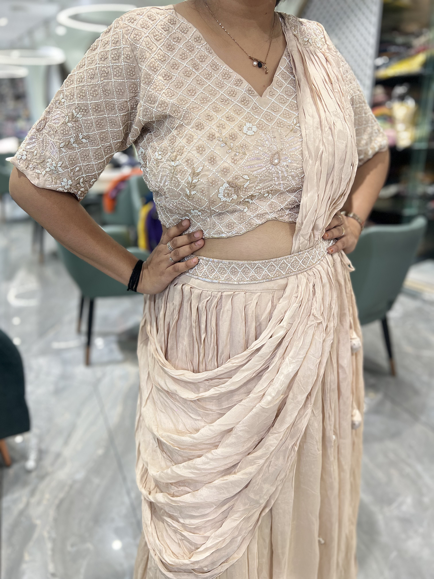 Pink Hand Work Georgette Crop Top - MGORI85 1257 24