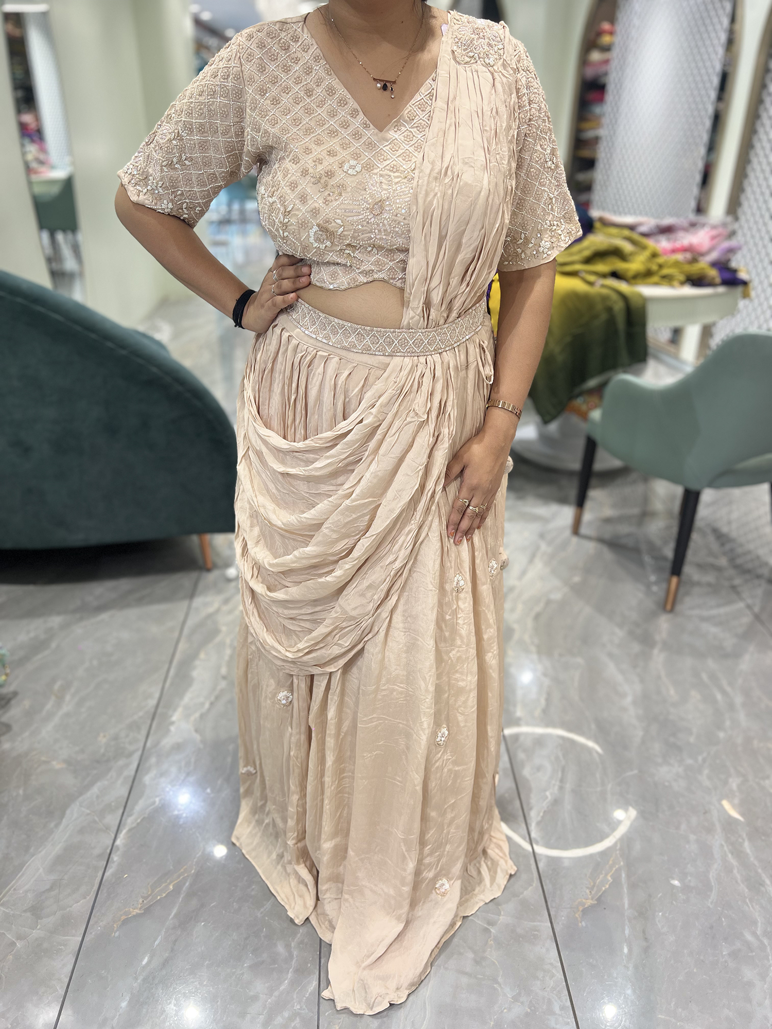 Pink Hand Work Georgette Crop Top - MGORI85 1257 24