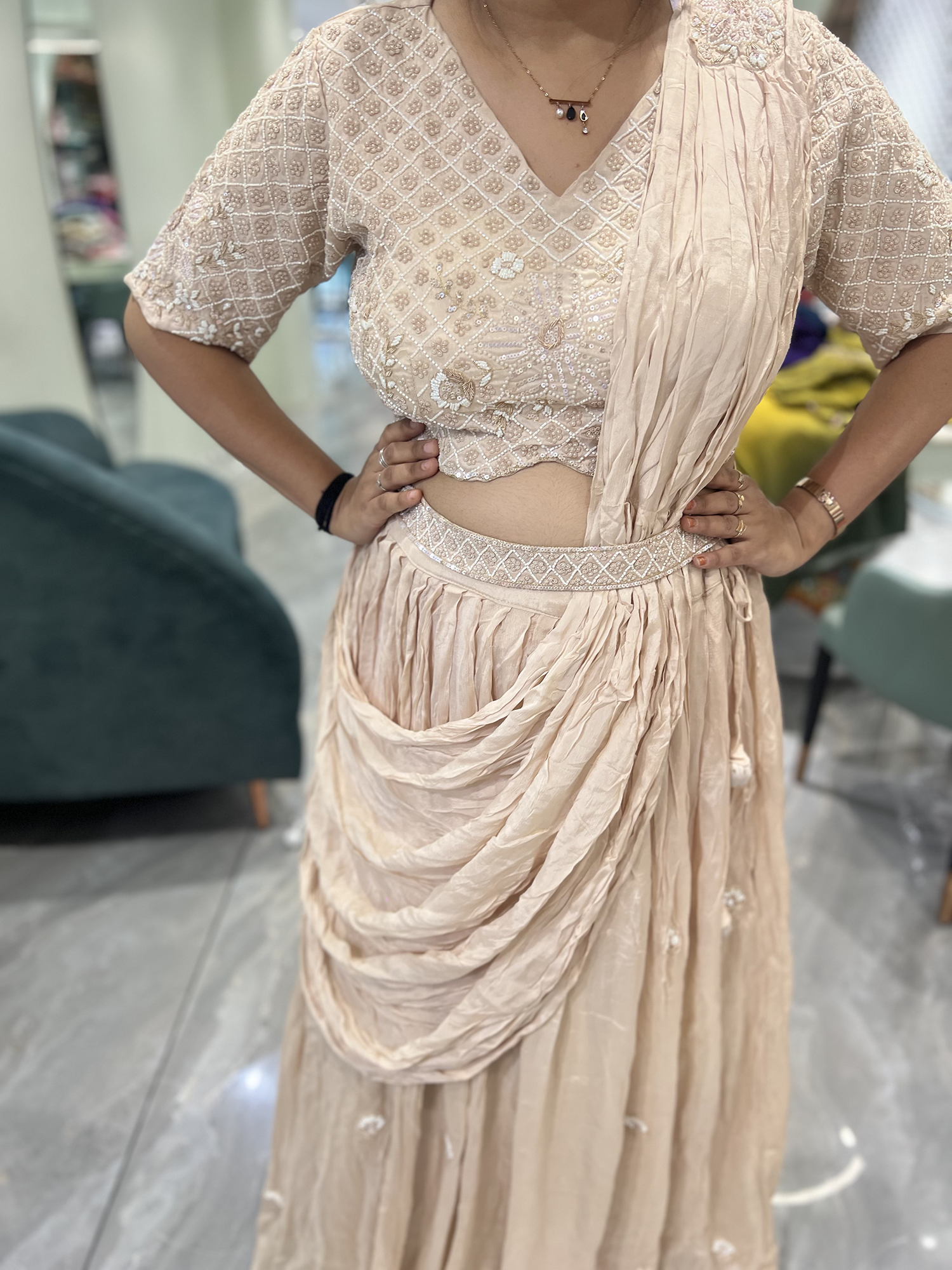 Pink Hand Work Georgette Crop Top - MGORI85 1257 24
