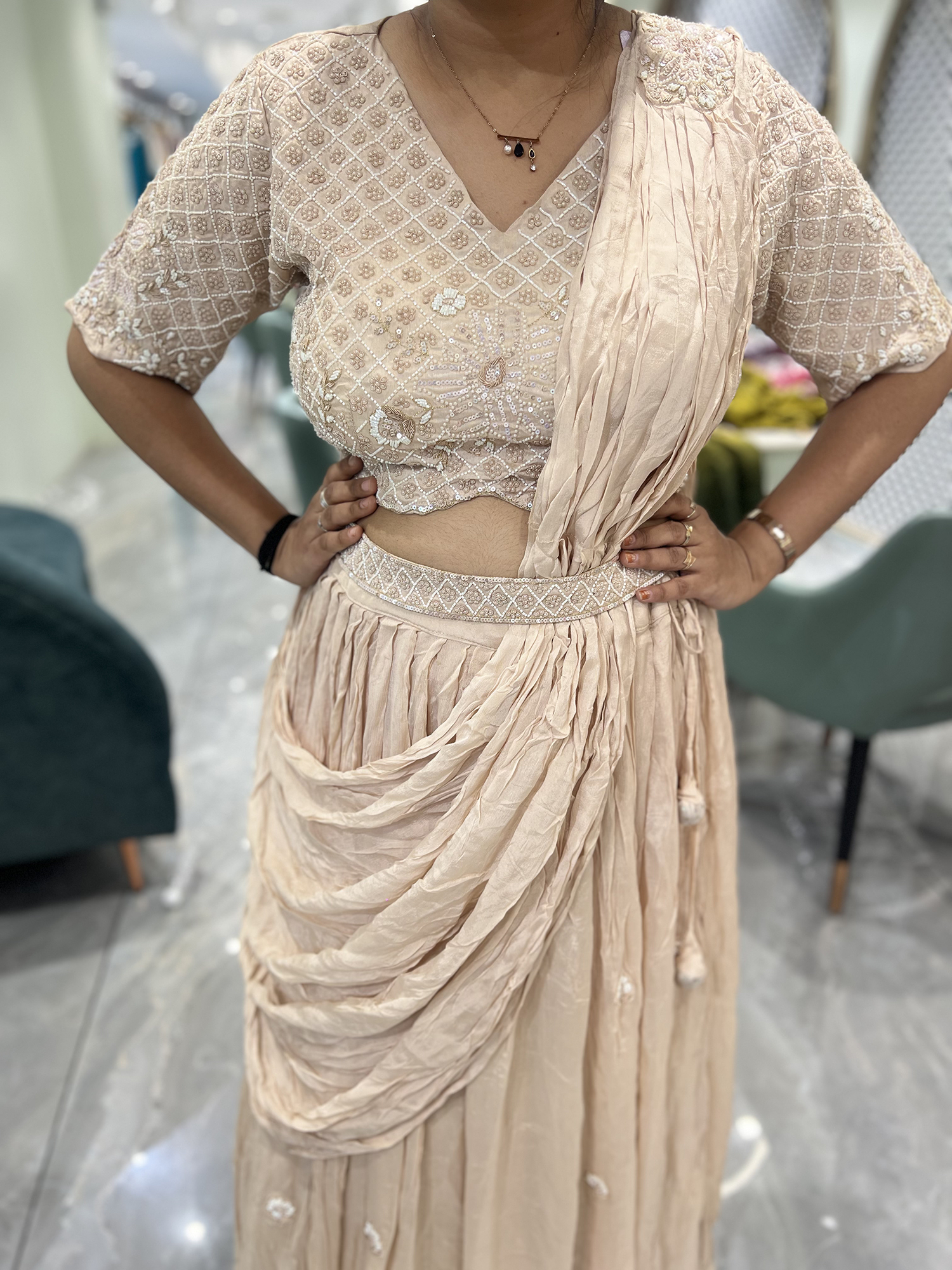 Pink Hand Work Georgette Crop Top - MGORI85 1257 24