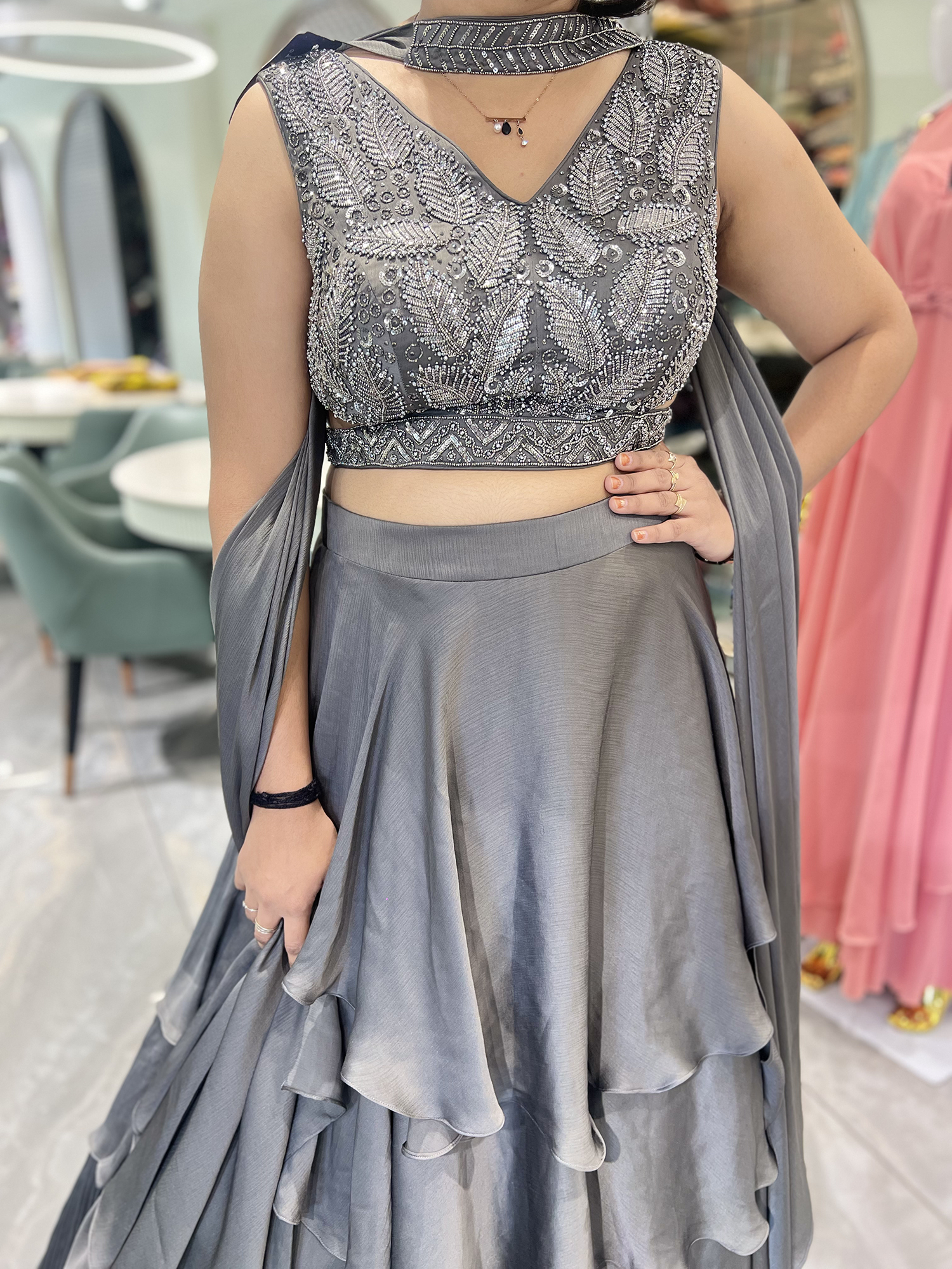 Grey Hand Work Important Crop Top - MSTGORI 2144 1