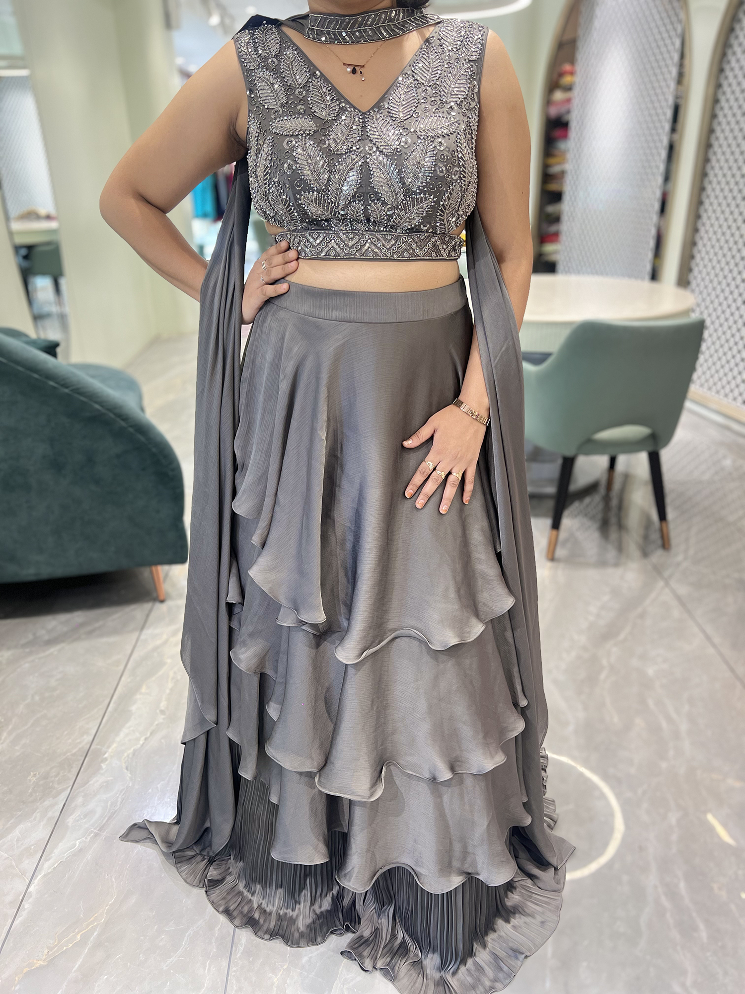 Grey Hand Work Important Crop Top - MSTGORI 2144 1