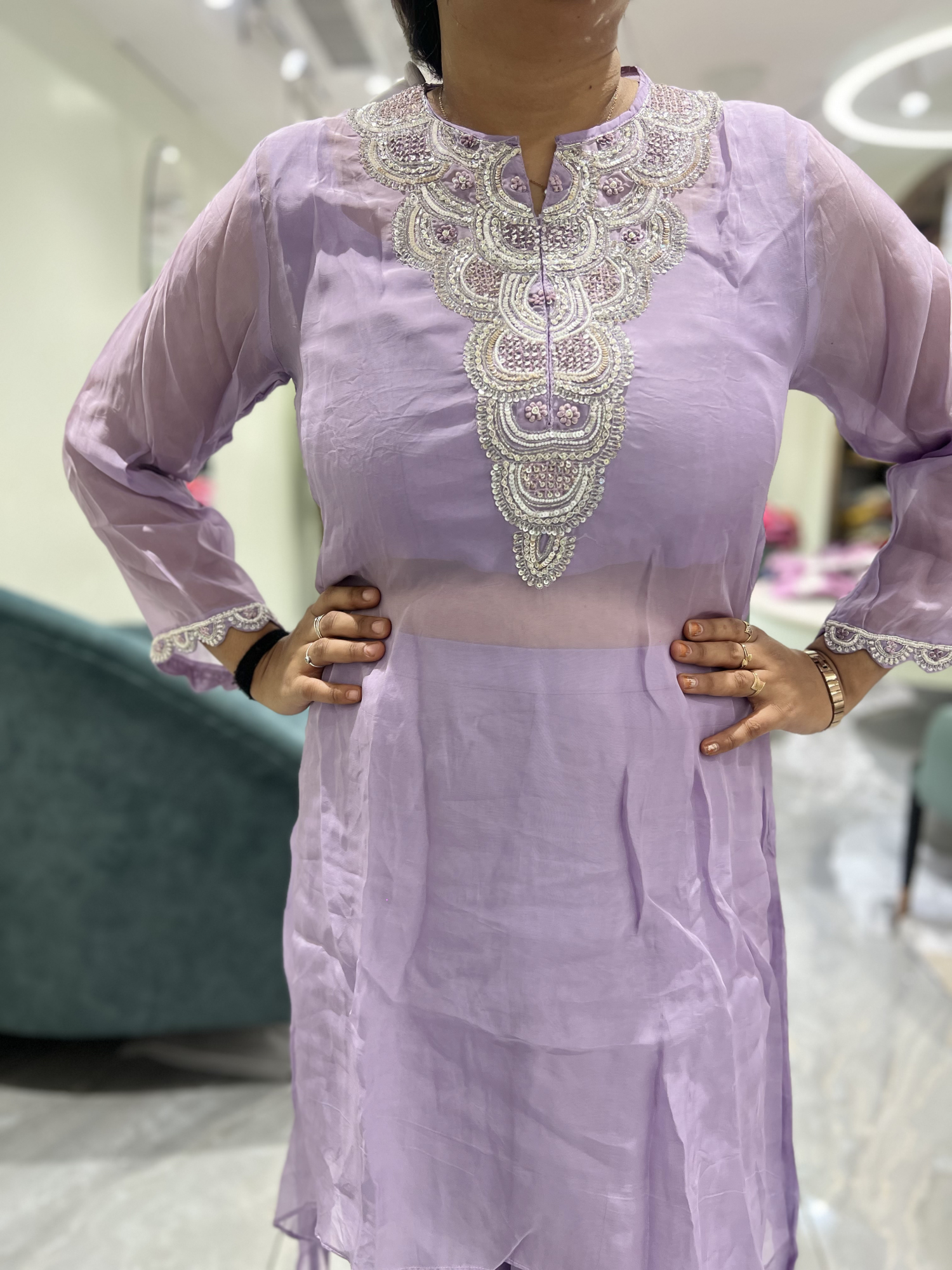 Lavender Embroidery Chinon Cordset - ODGORI 4078 1