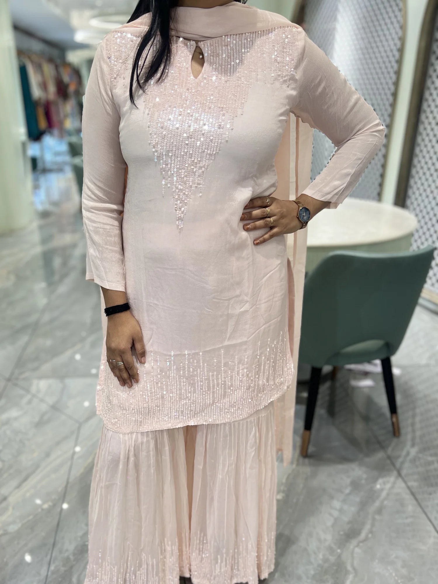 Pink Sequin Work Chinone Indo Western - ODGORI 2814 7