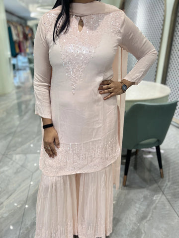 Pink Sequin Work Chinone Indo Western - ODGORI 2814 7
