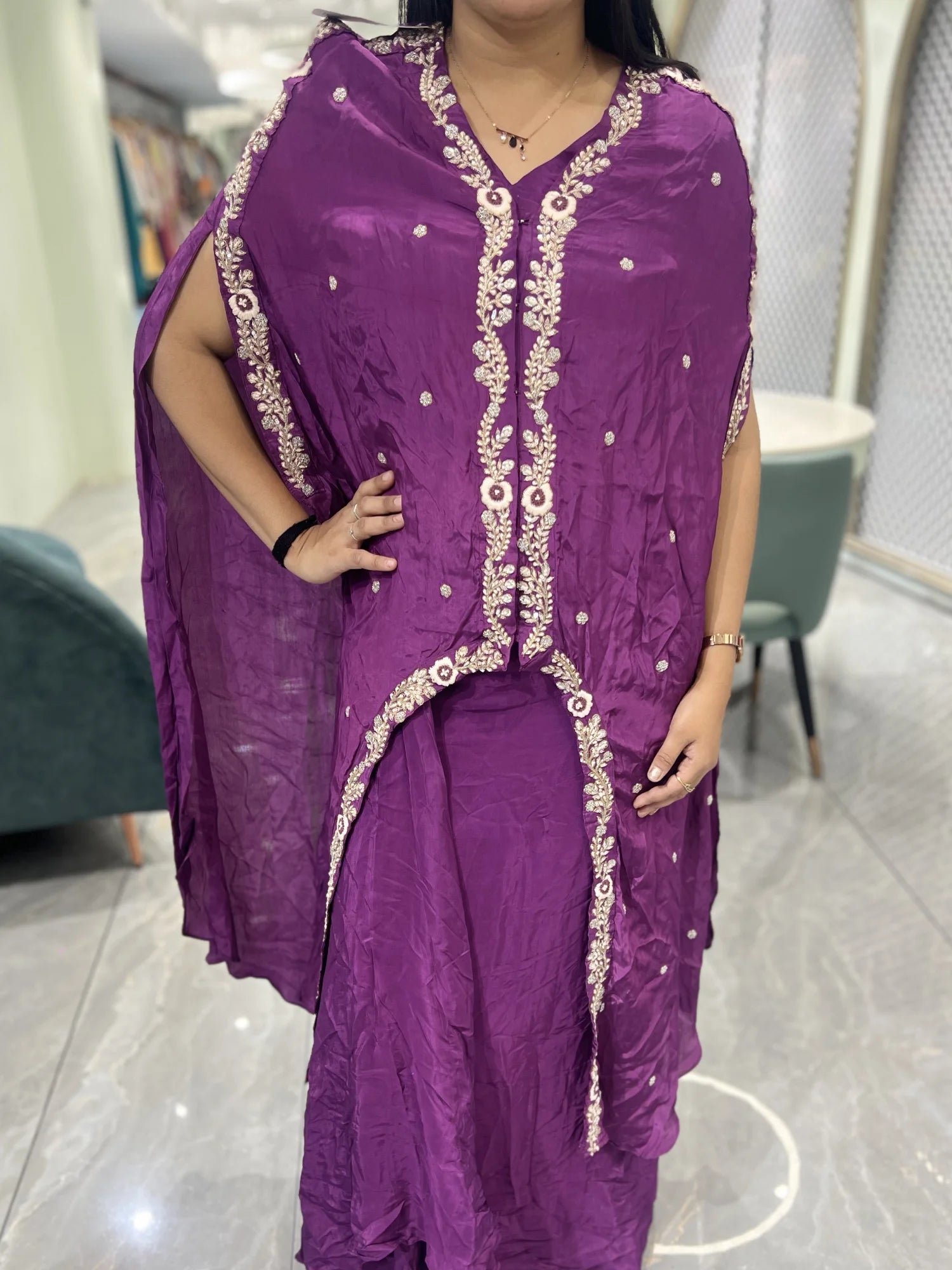 Purple Embroidery Chinone Indo Western - OMGORI MIX-2