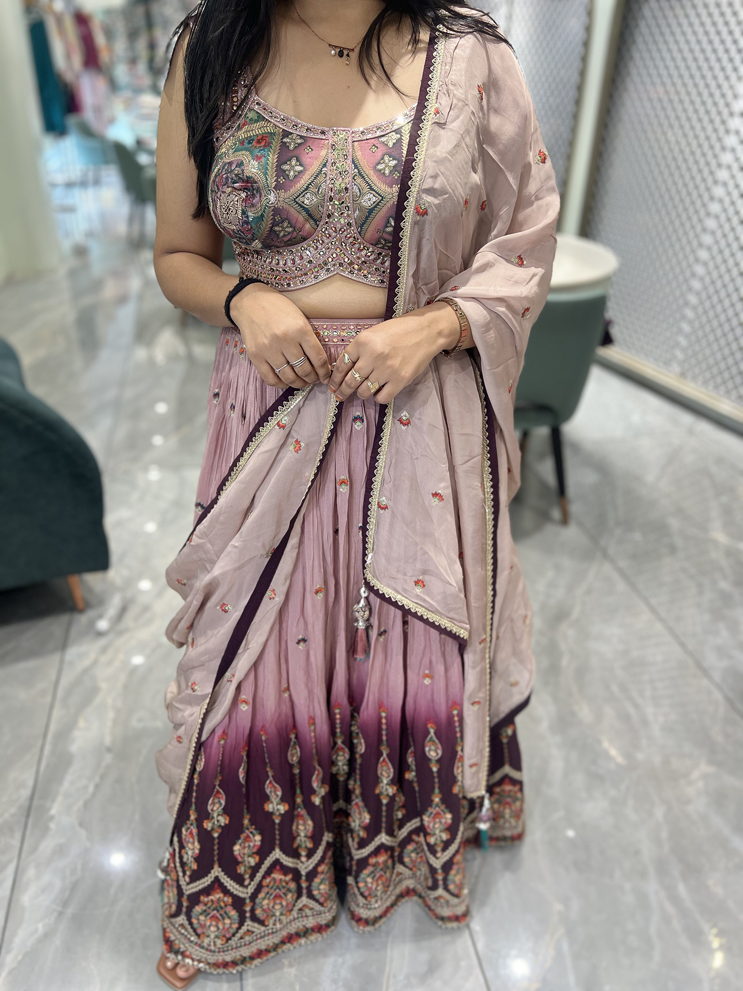 Pink Embroidery Georgette Crop Top - PGORIC 0808 4