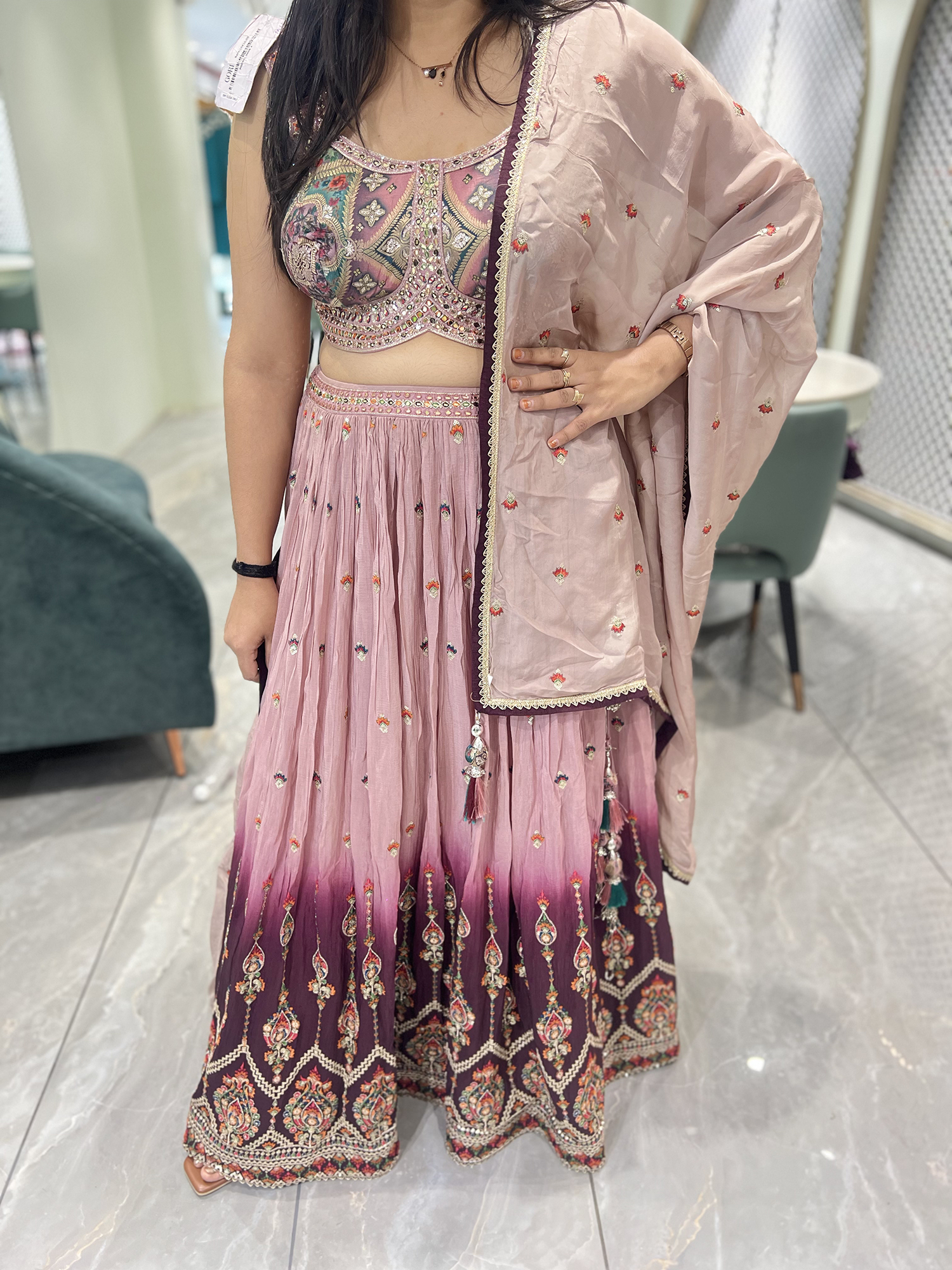 Pink Embroidery Georgette Crop Top - PGORIC 0808 4