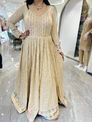 Cream Sequin Chiffon Gown - PGORIC 2199 1