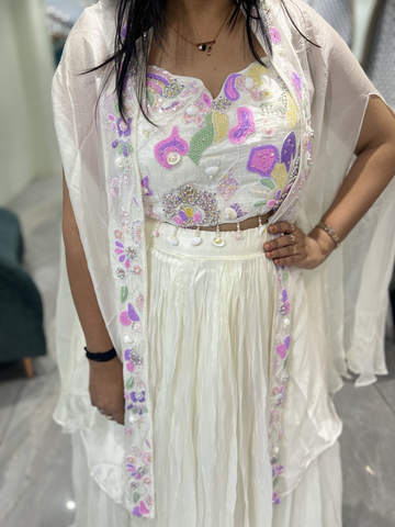 White Hand Work Georgette Crop Top - POPGORI 1270 1