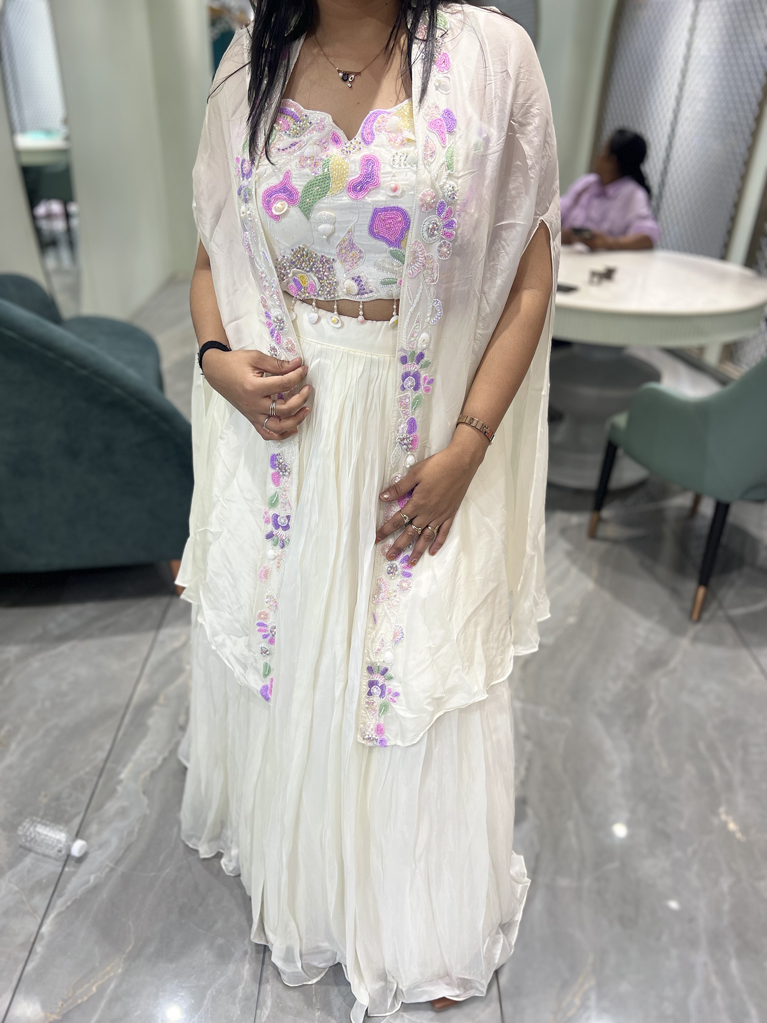 White Hand Work Georgette Crop Top - POPGORI 1270 1
