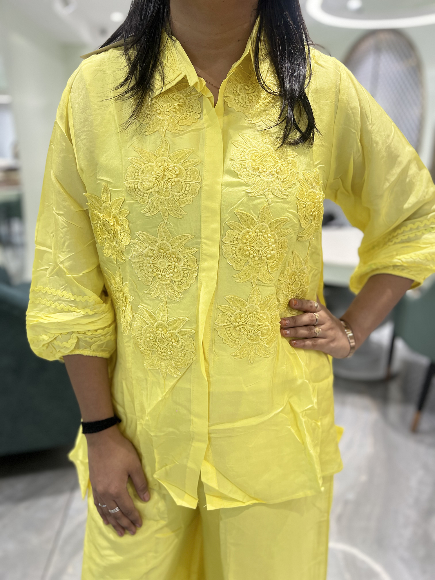 Bright Yellow Thread Work Musline Cordset - RBGORI 2061 6