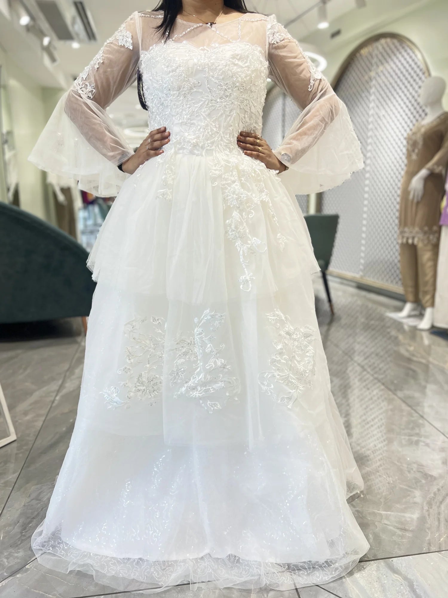White Thread Work Net Gown - RGGORI 1356 2