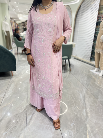 Lite Pink Embroidery Chinon Three Piece - RGORICT 479 16