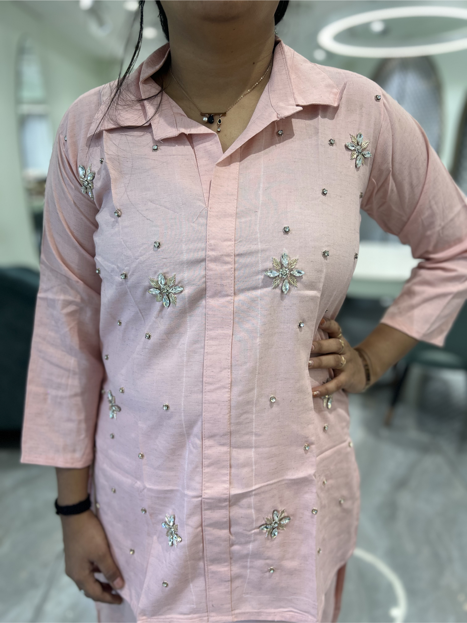 Pink Hand Work Cotton Blend Cordset - RGORICT 481 12