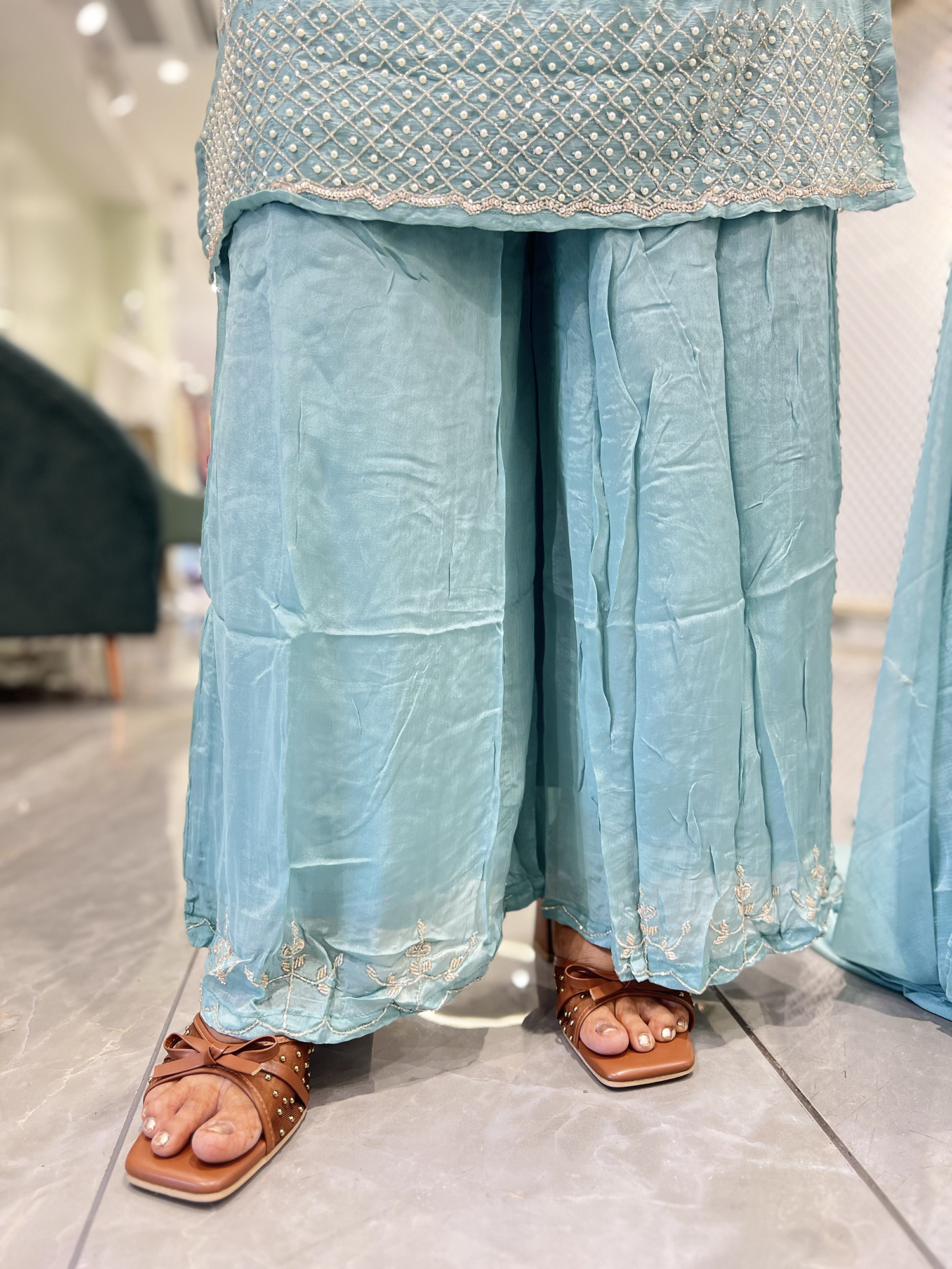 Sky Blue Embroidery Georgette Three Piece - RGORICT 481 6