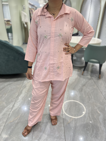 Pink Hand Work Cotton Blend Cordset - RGORICT 481 12