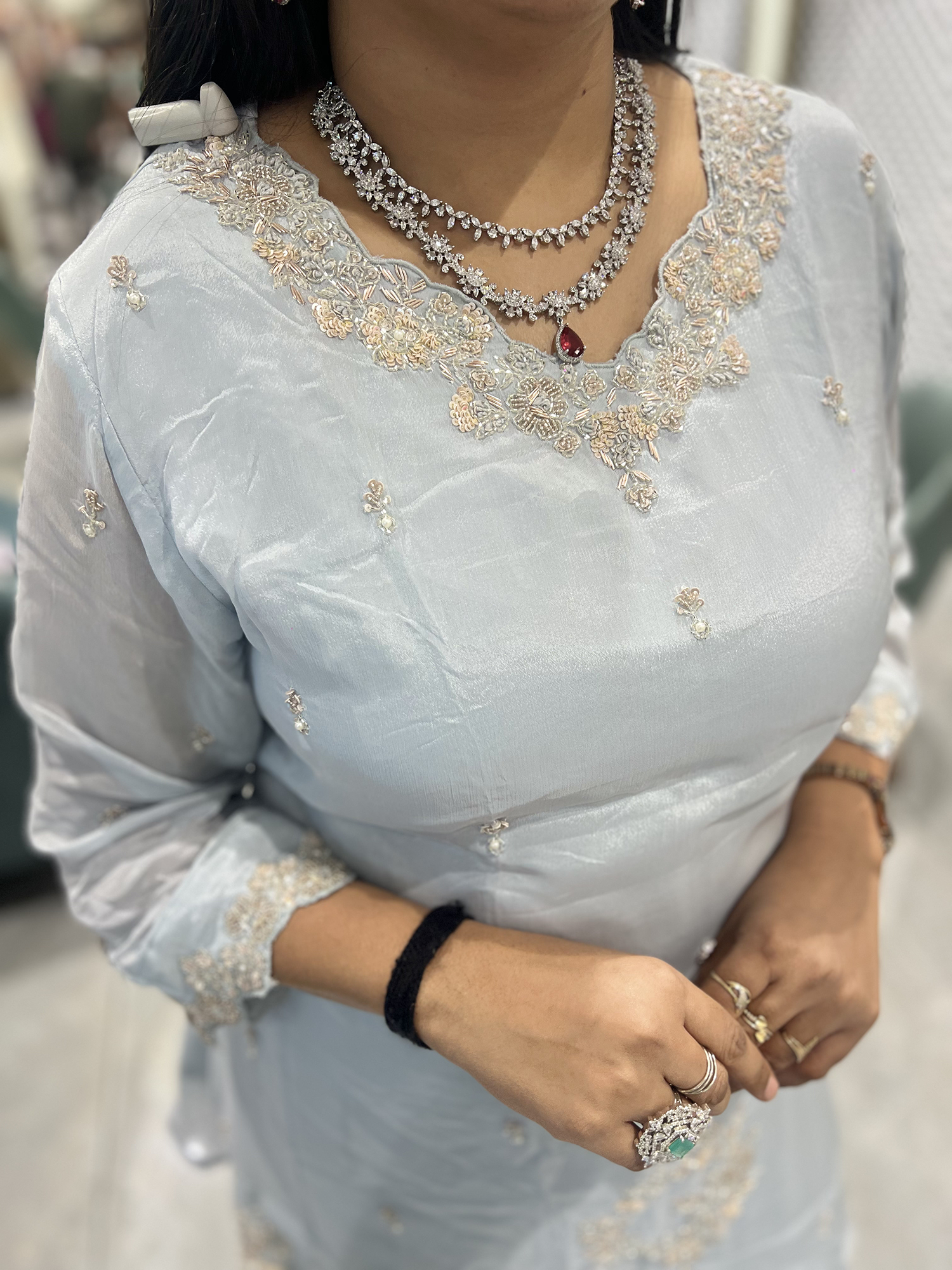 Grey Embroidery Silk Three Piece - RGORICT 481 5