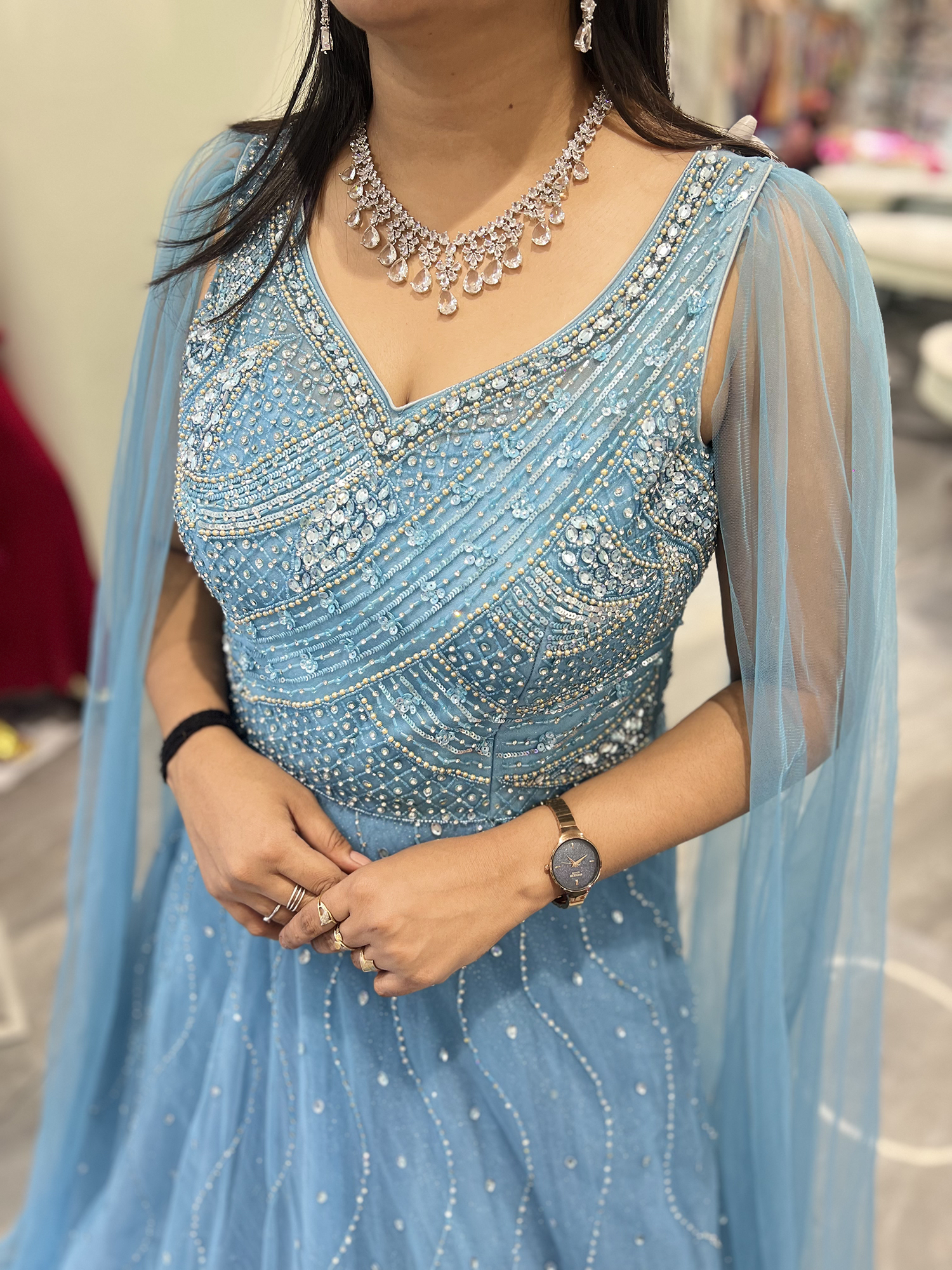 Sky Blue Hand Work Net Gown - RRNGORI 1204 1