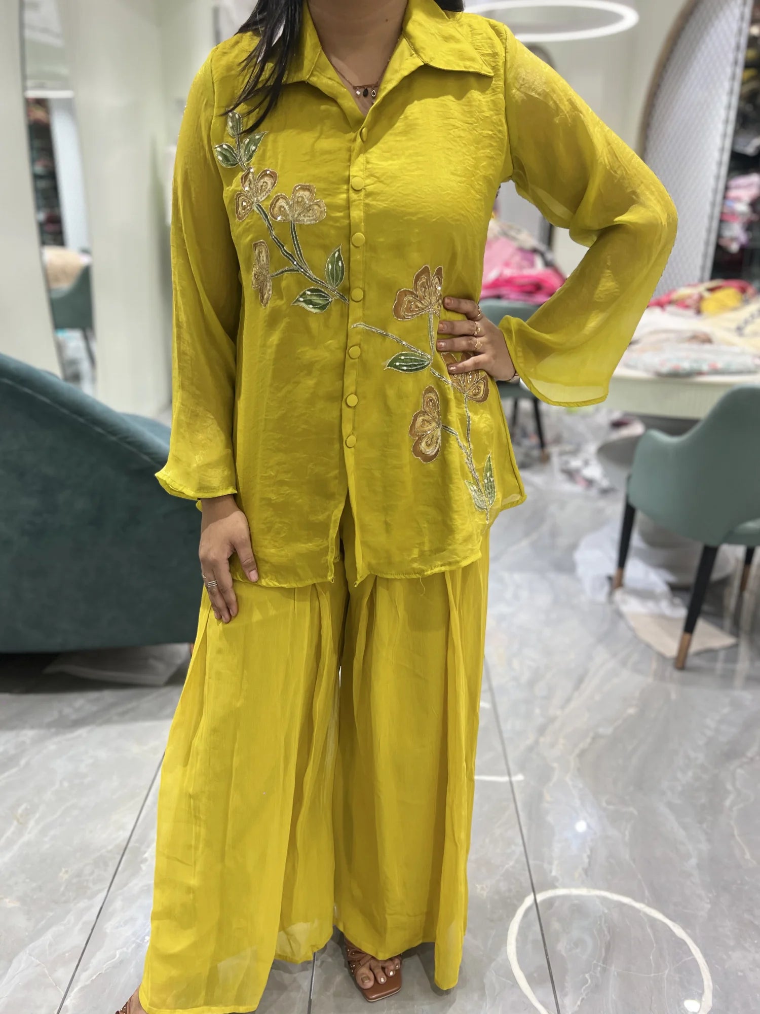 Yellow Embroidery Chinon Cordset - RBGORI 2061 5