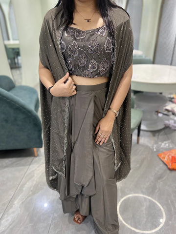 Olive Green Sequin Work Satin Indo Western - RGORICT 479 1
