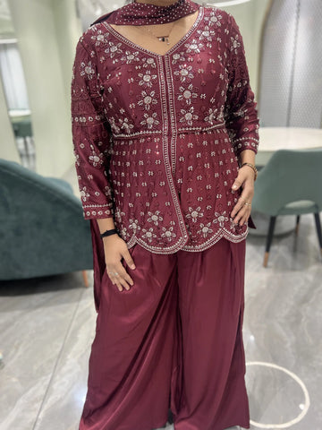 Wine Hand Work Georgette Indo Western - RGORICT 479 7