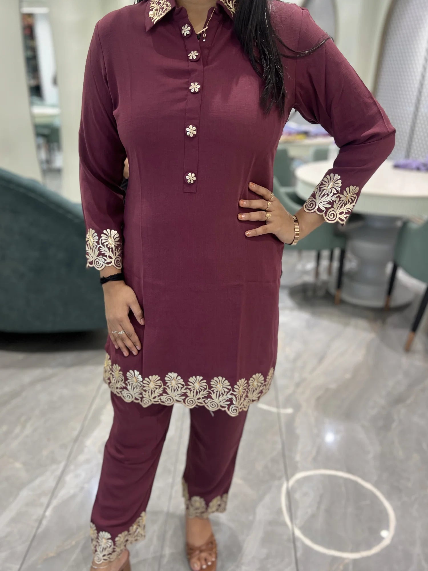 Maroon Gota Work Khadi Cotton Cordset - RGORICT 481 19