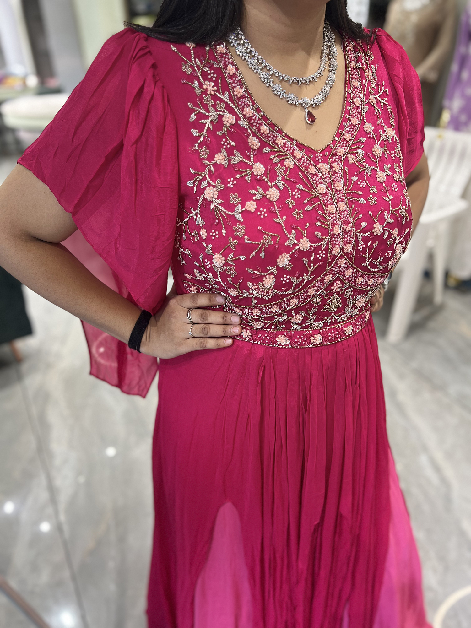 Raani Pink Hand Work Georgette Gown - SNBGORI 2441 1