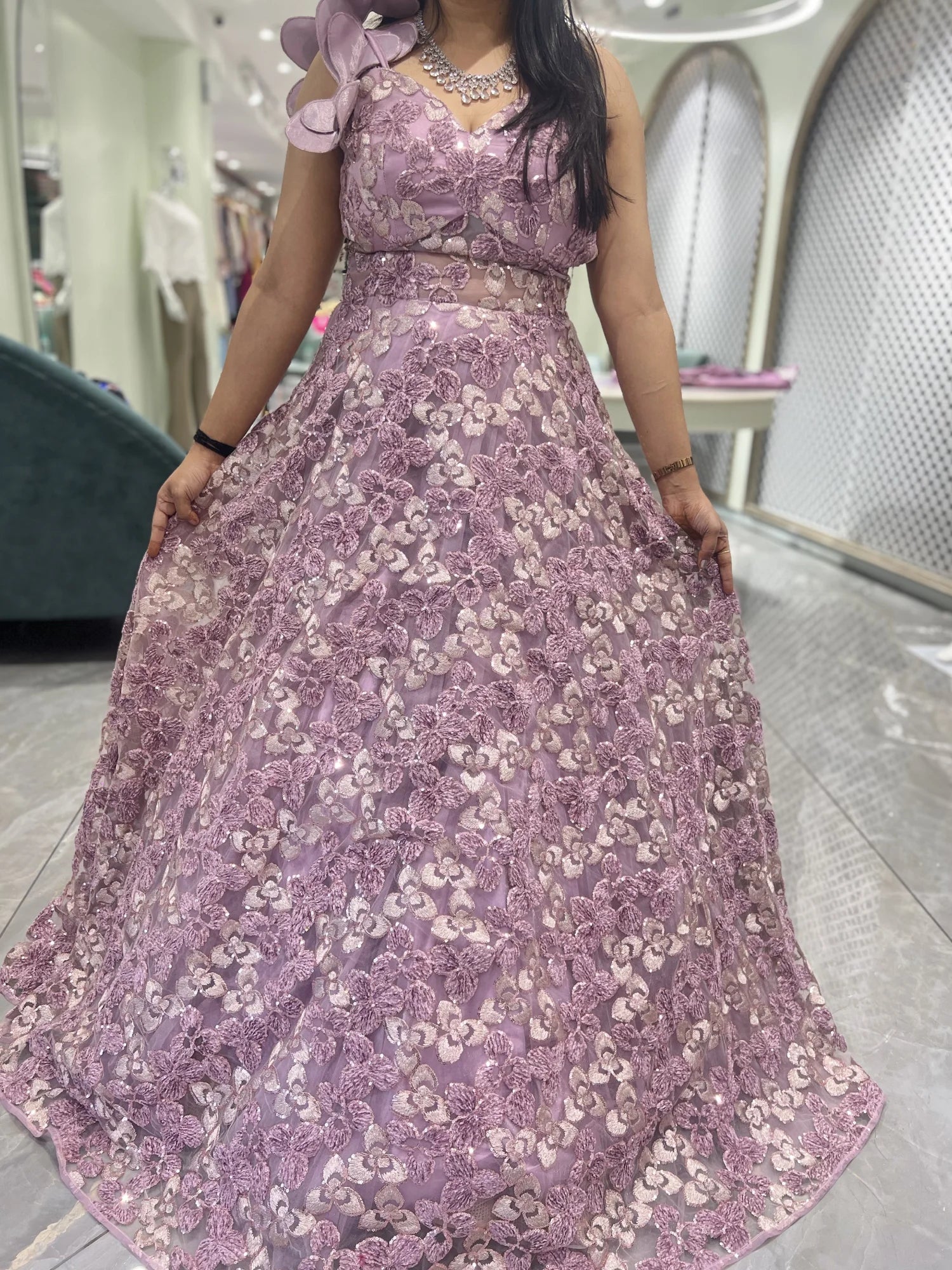 Lavender Embroidery Net Gown - SHGORI 3272 5