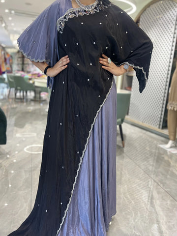 Black And Gray Mirror With Moti Natural Crap Gown - SNBGORI 2128 13
