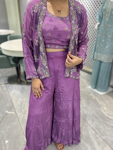 Purple Embroidery Chinon Indo Western - SNBGORI 2441 3