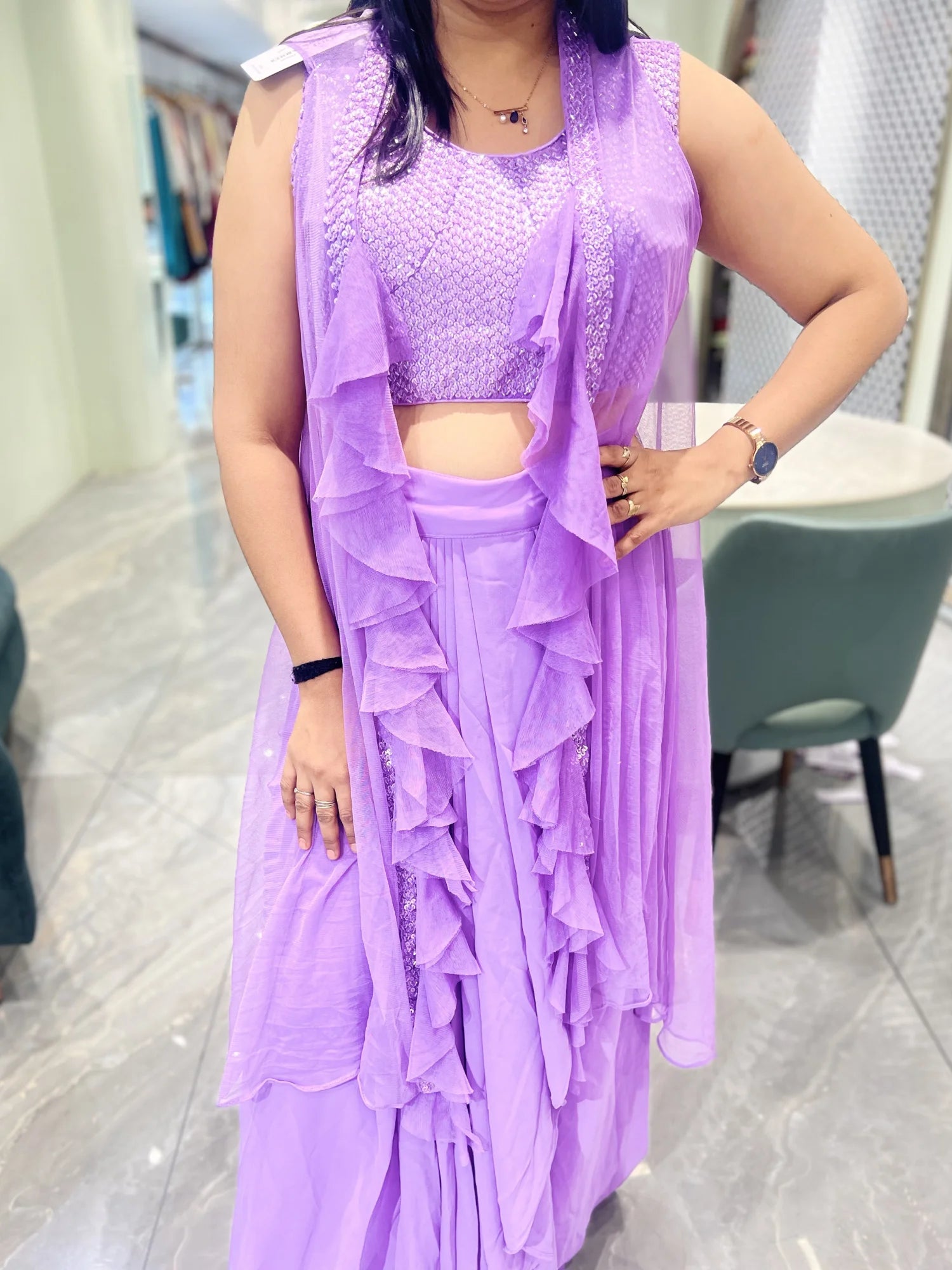 Lavender Sequin Work Net Indo Western - TNKGORI 2501 12