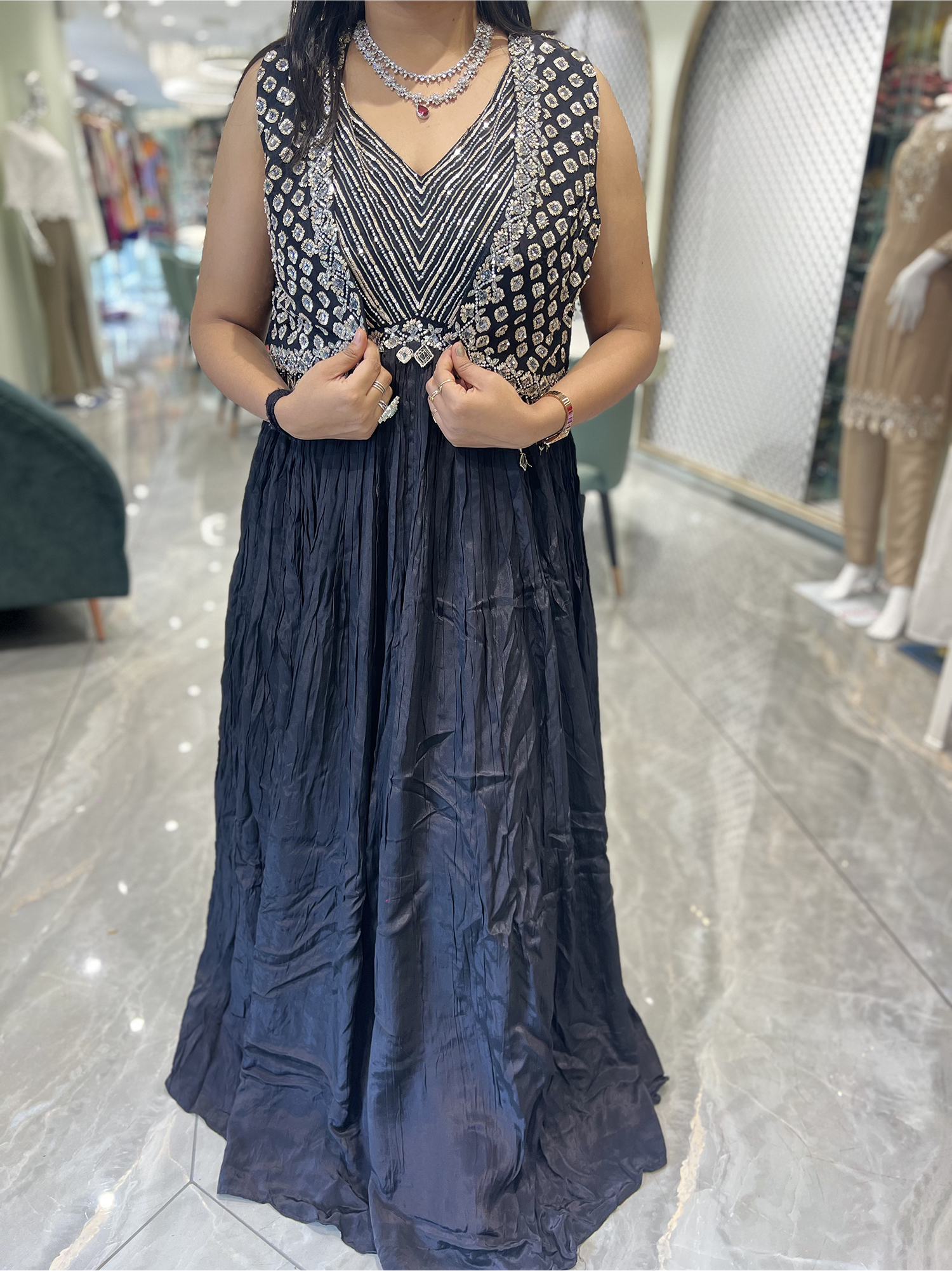 Black Sequin Georgette Gown - VFGORI 3151 2