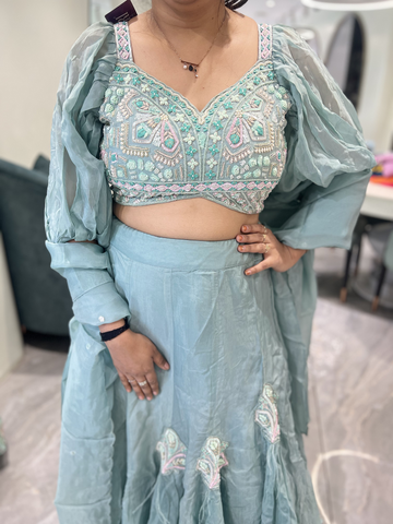 Sky Blue Hand Work Chinon Crop Top - VIHGRI 437 8