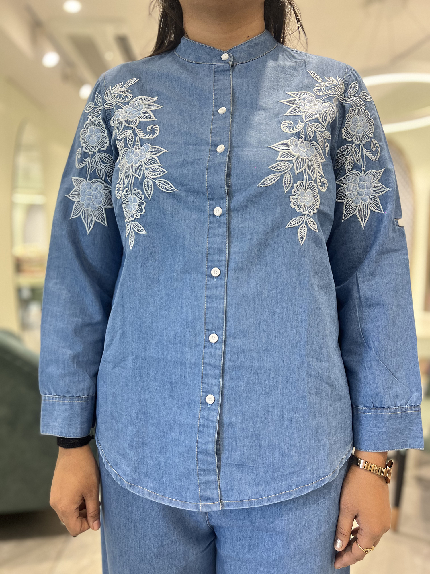 Light Blue Thread Work Denim Blue Cordset - VKMGORI 5974 22