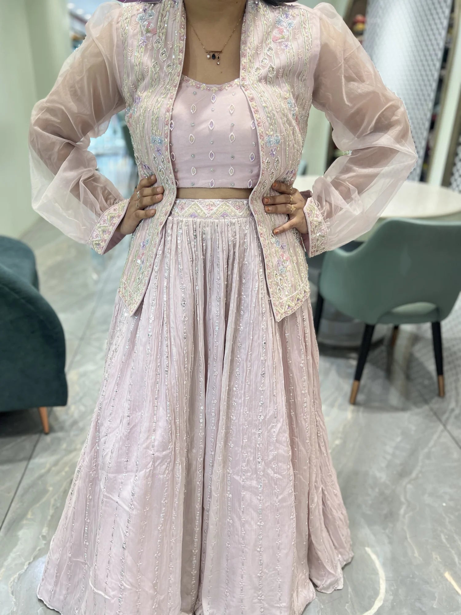 Pink Hand Work Georgette Crop Top - VFGORI 4537 10