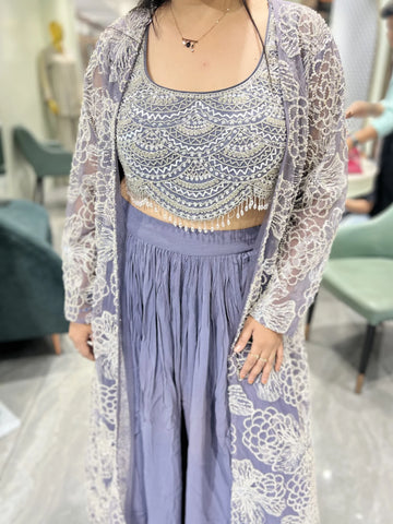 Grey Hand Work Georgette Crop Top - VFGORI 4537 9