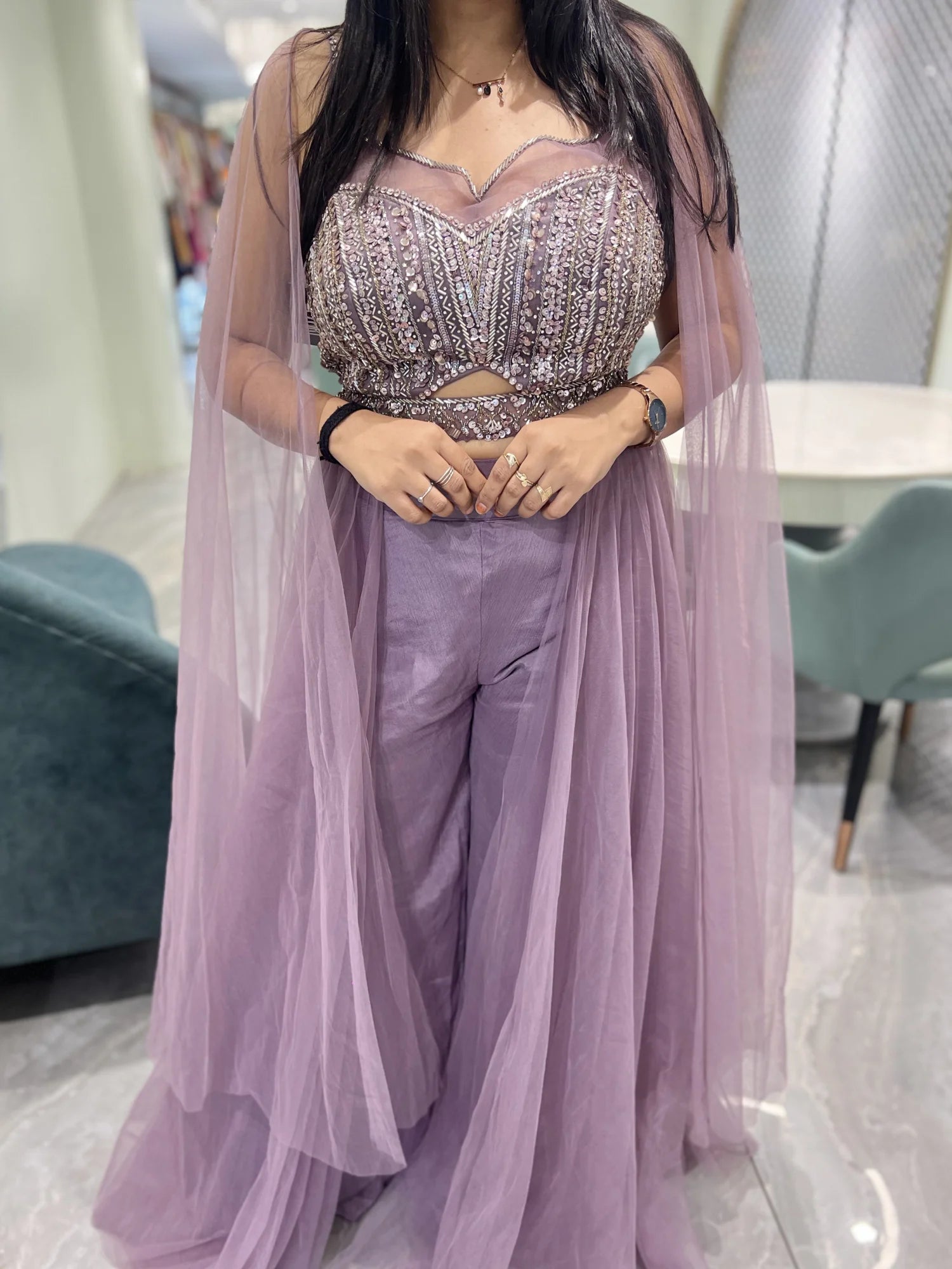 Lavender Hand Work Net Indo Western - VFGORI 7452 10