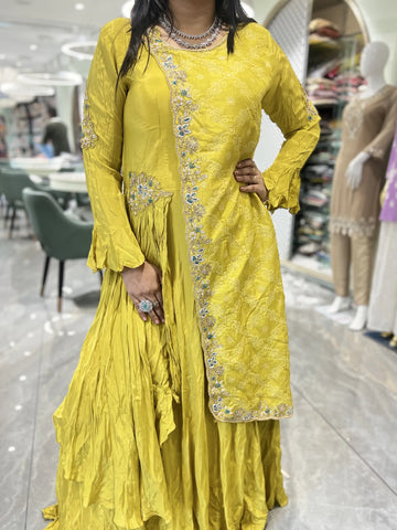 Mustard Yellow Hand Work Modal Silk Gown - VIHGORI 437 5