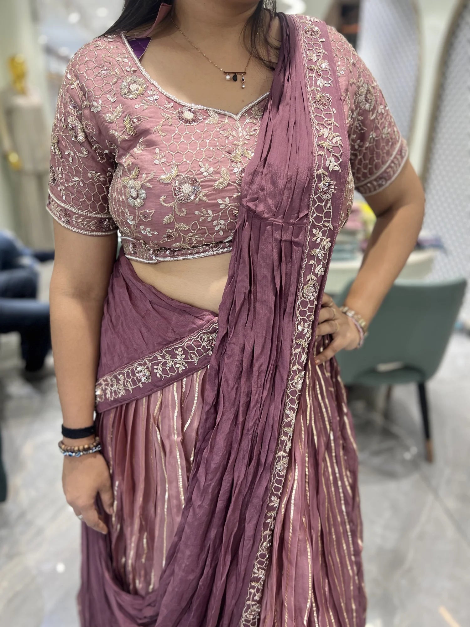 Berry Pink Hand Work Georgette Crop Top - VIHGORI 437 6