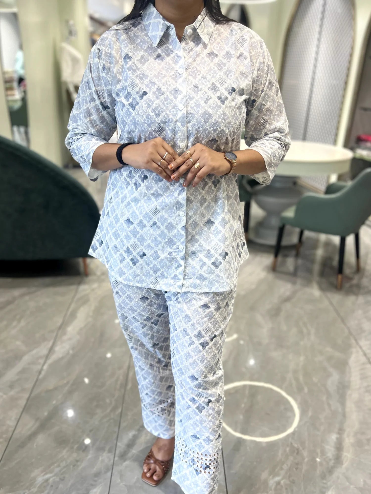Light Grey Thread Work Cotton Cordset - AGORIA 2805 3