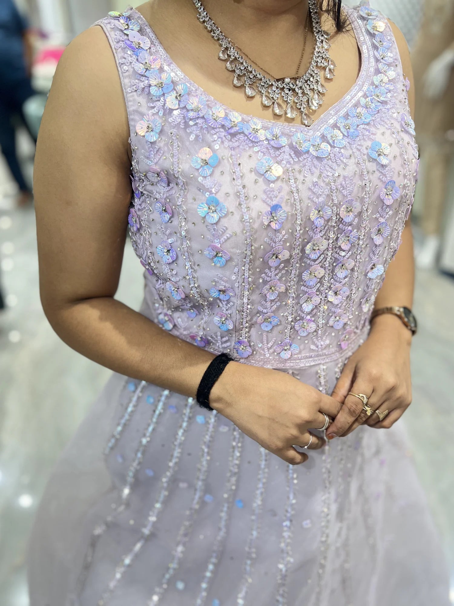 Lavender Hand Work Net Gown - AGORIC 459 1