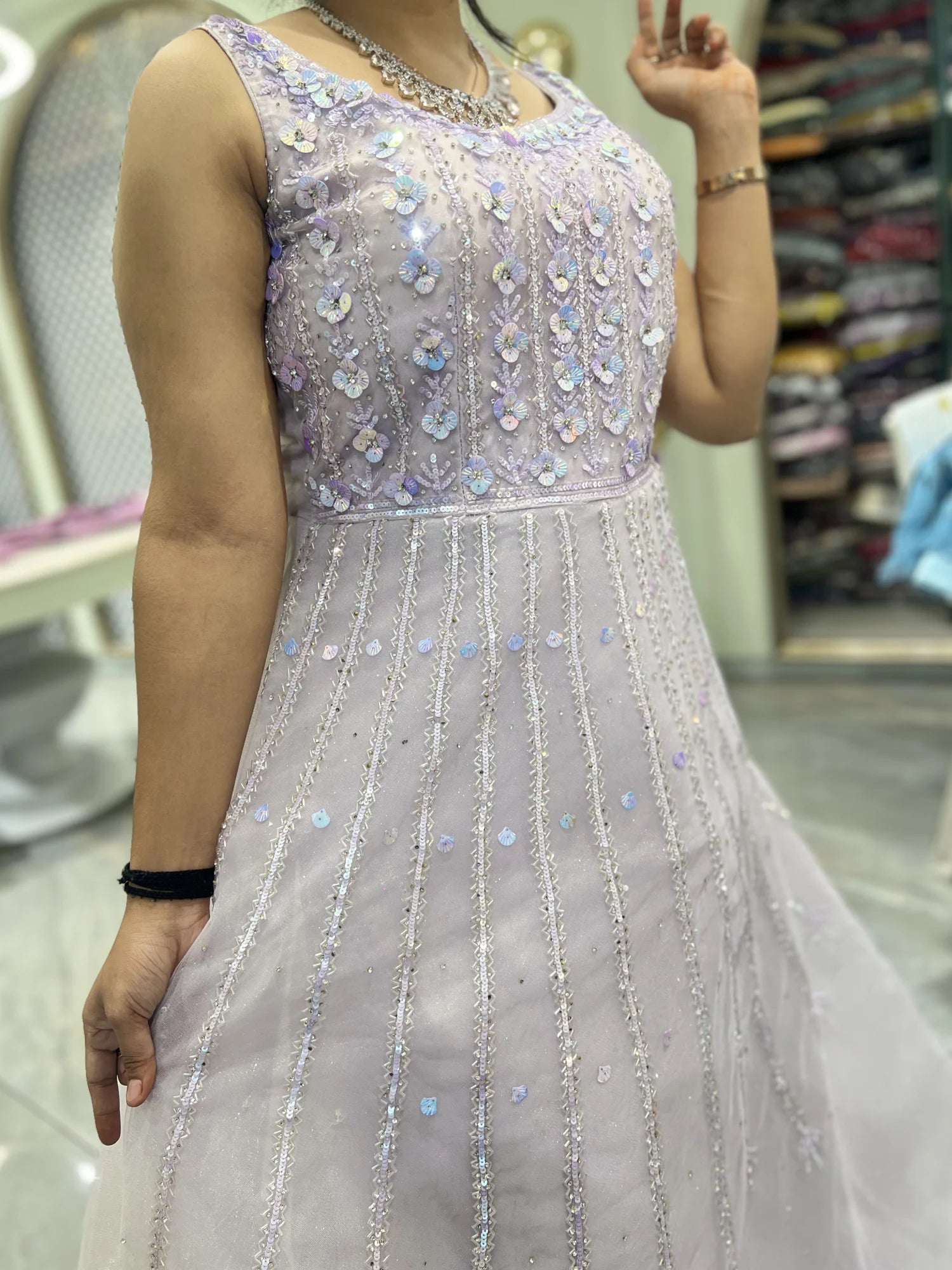 Lavender Hand Work Net Gown - AGORIC 459 1