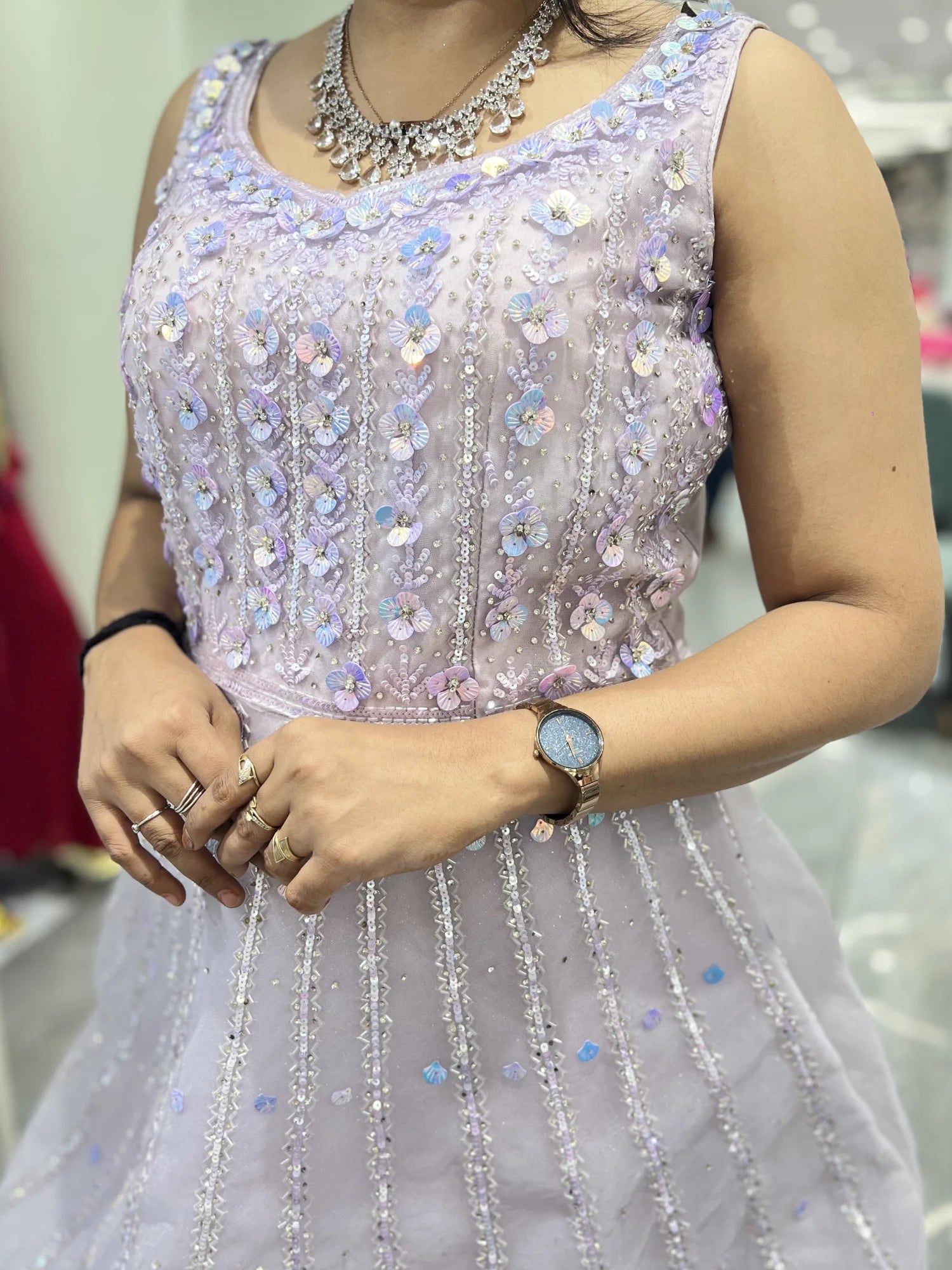 Lavender Hand Work Net Gown - AGORIC 459 1