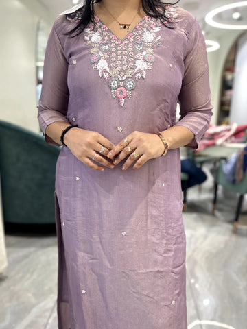 Lavender Embroidery Shimmer Silk Three Piece - BRIGORI 894 11
