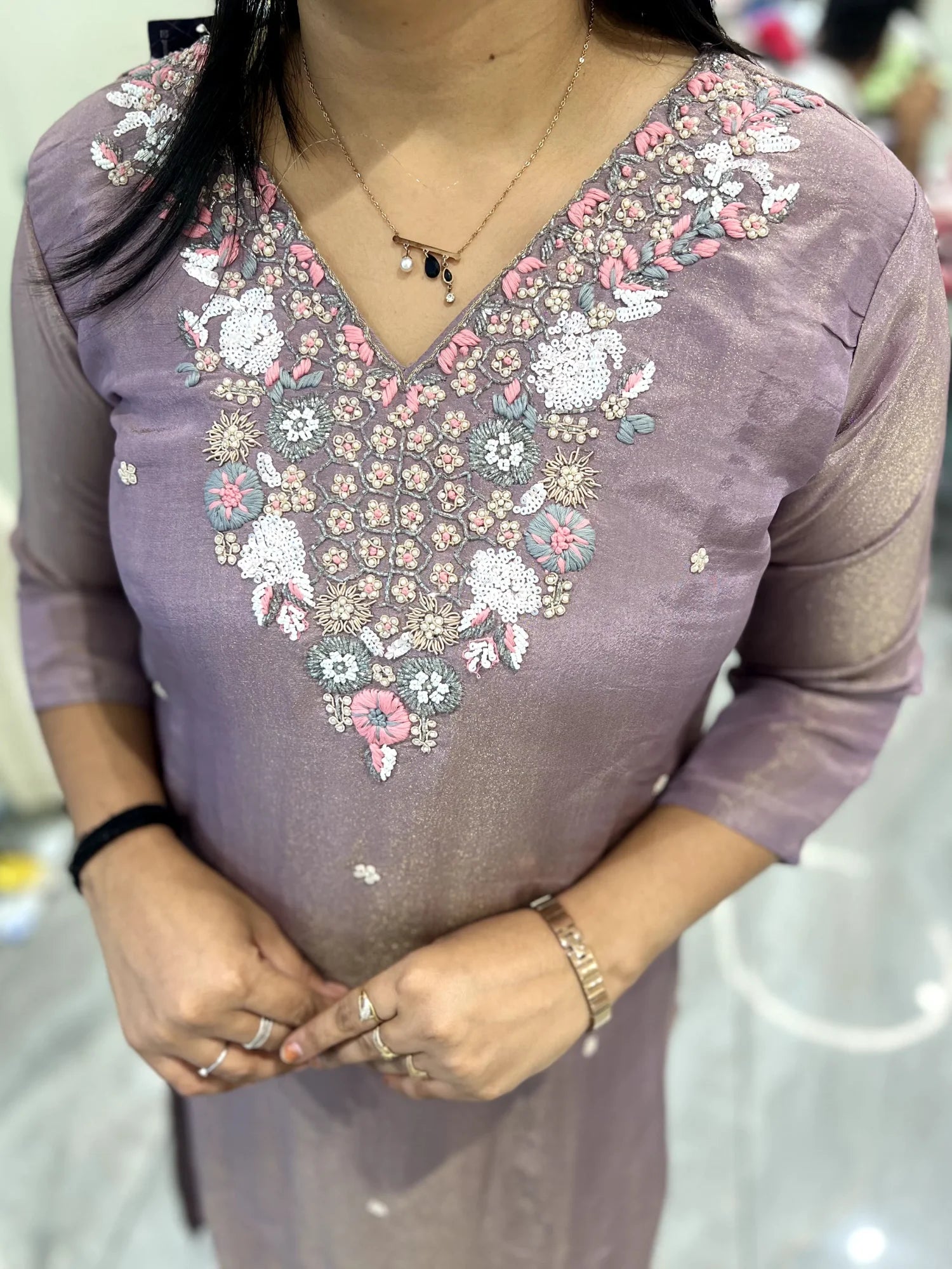 Lavender Embroidery Shimmer Silk Three Piece - BRIGORI 894 11