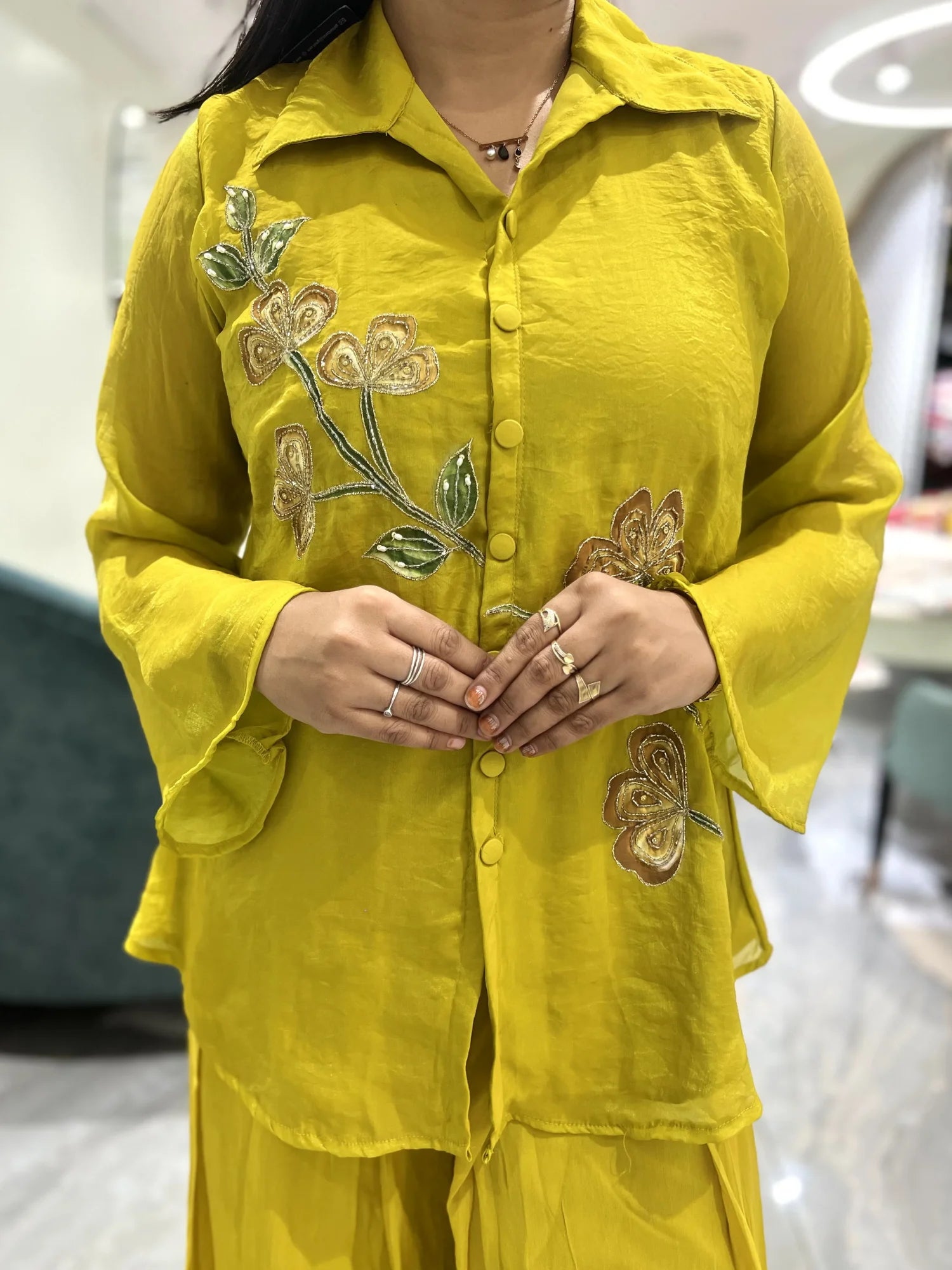 Yellow Embroidery Chinon Cordset - RBGORI 2061 5