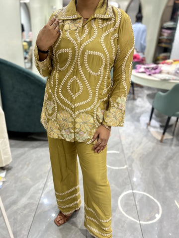 Olive Green Thread Work Georgette Cordset - MTGORIT 2545 6
