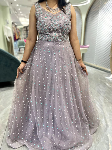 Grey Hand Work Net Gown - CGORID 2604 6