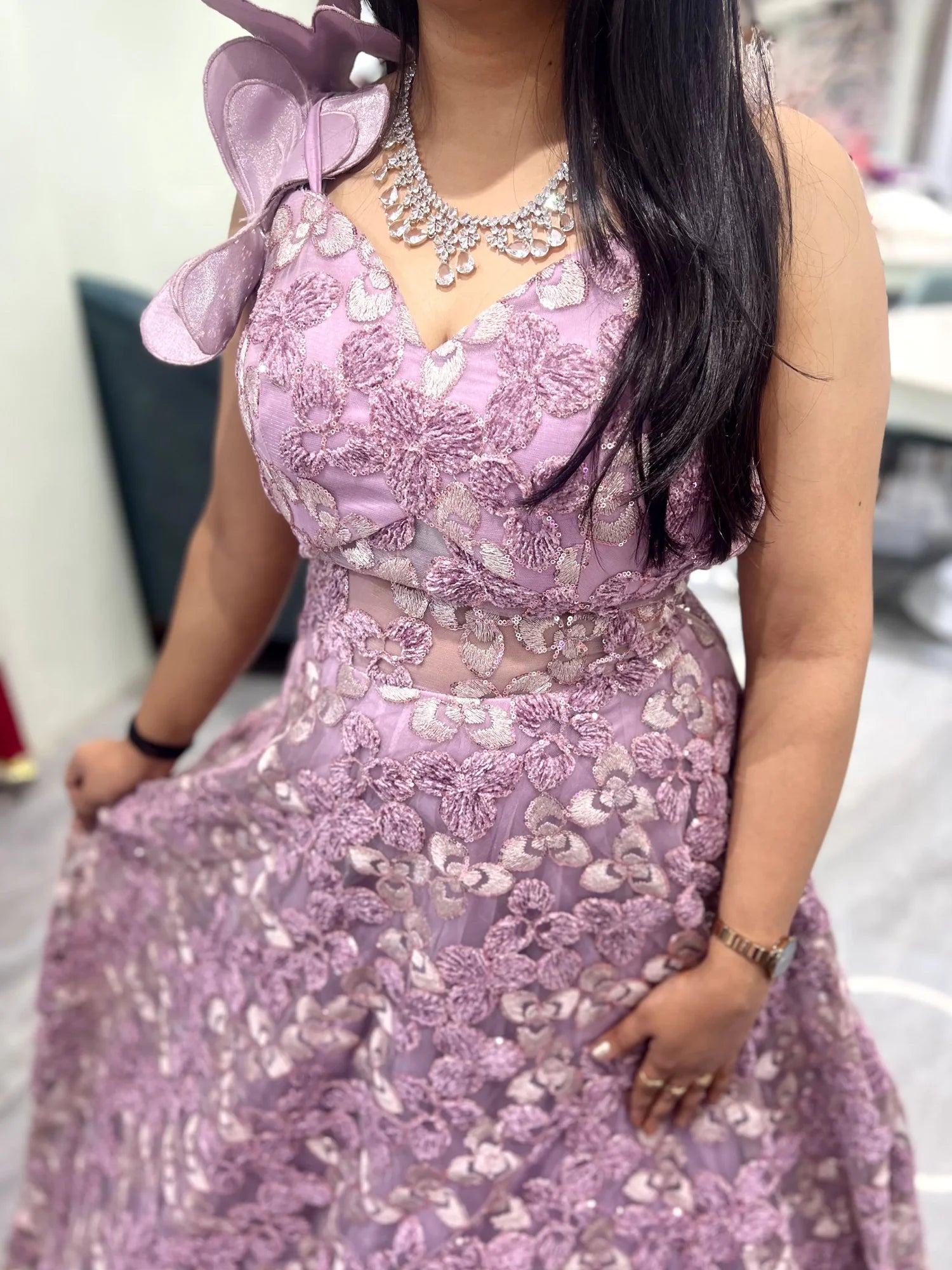 Lavender Embroidery Net Gown - SHGORI 3272 5